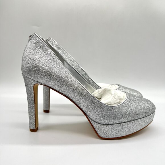 Michael Michael Kors 7.5M Chantal Silver Platforms Pumps Heels Shoes - Picture 1 of 15